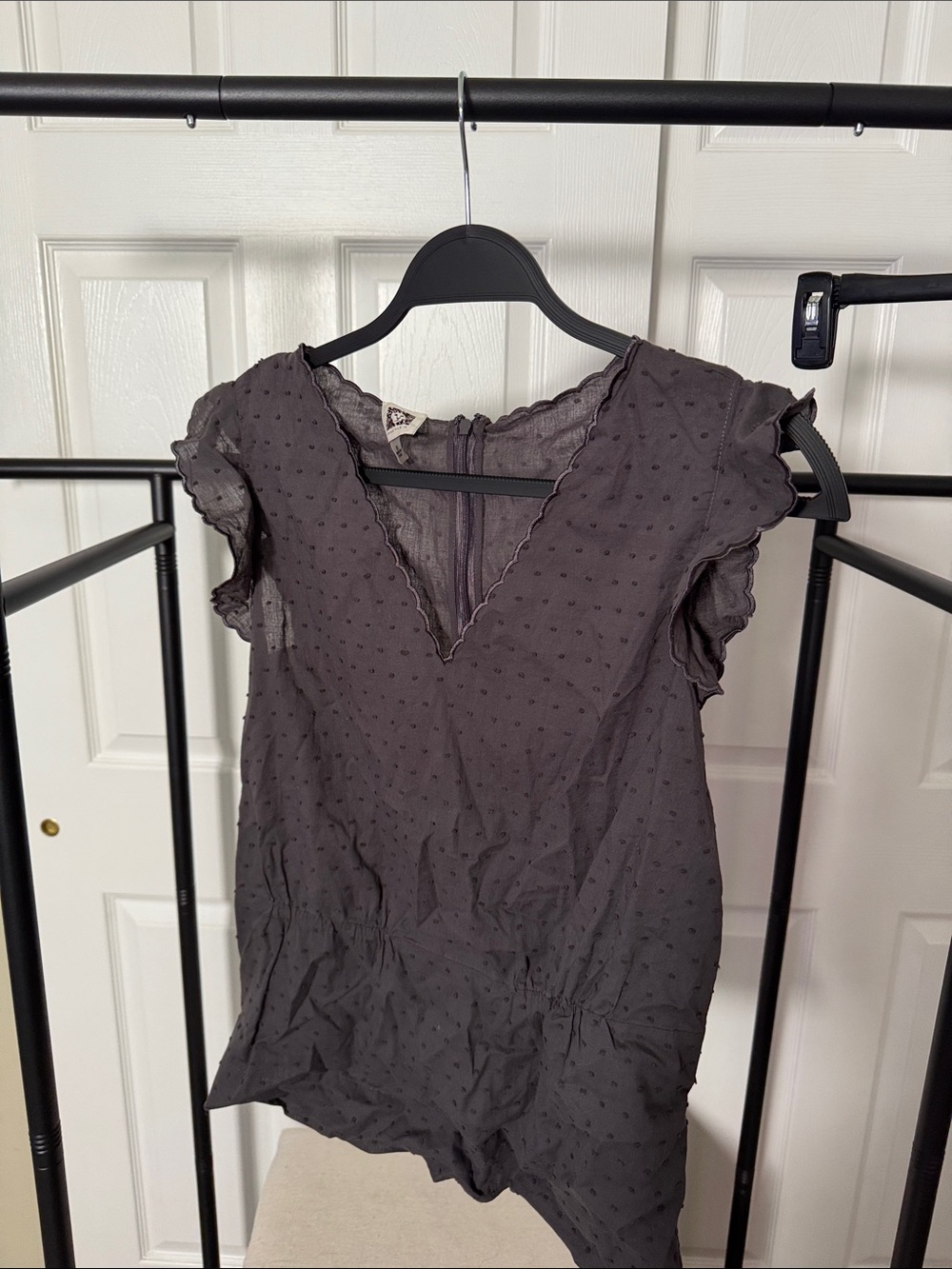 Women’s Black Swiss Dot V-Neck Cap Sleeve Top